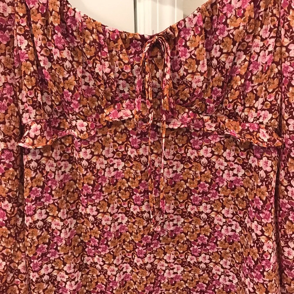 NWT Miami Floral Pink Boho Long Sleeve Mini Dress size medium